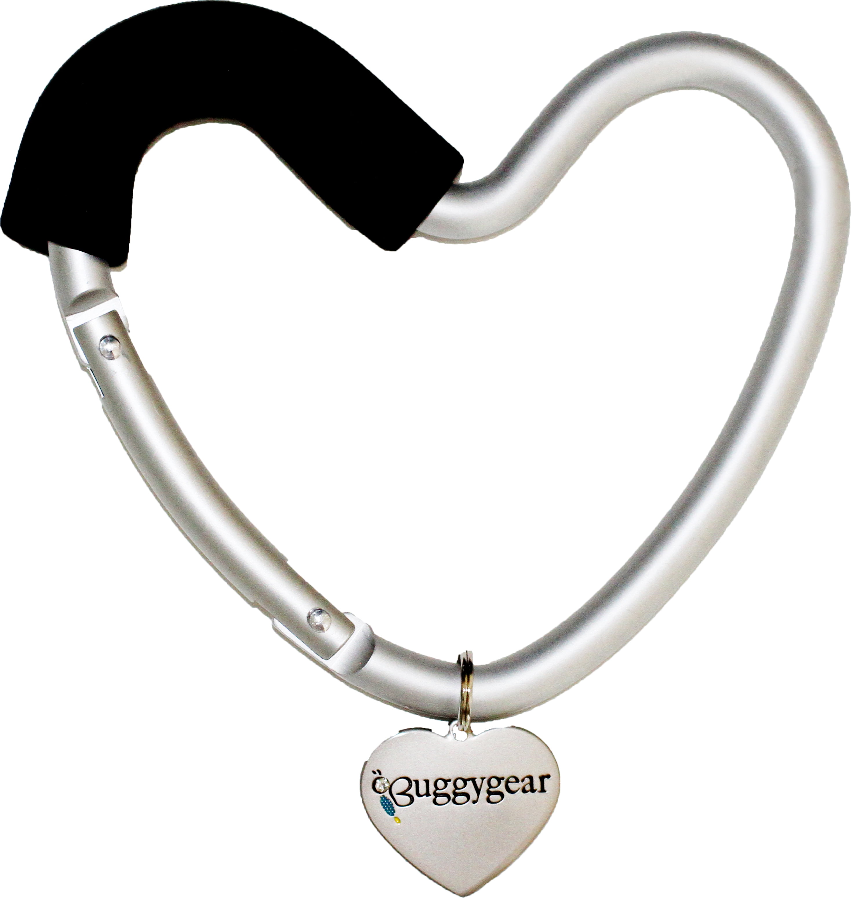BuggyGear Stroller Heart Hook - Silver Aluminum/Black Foam