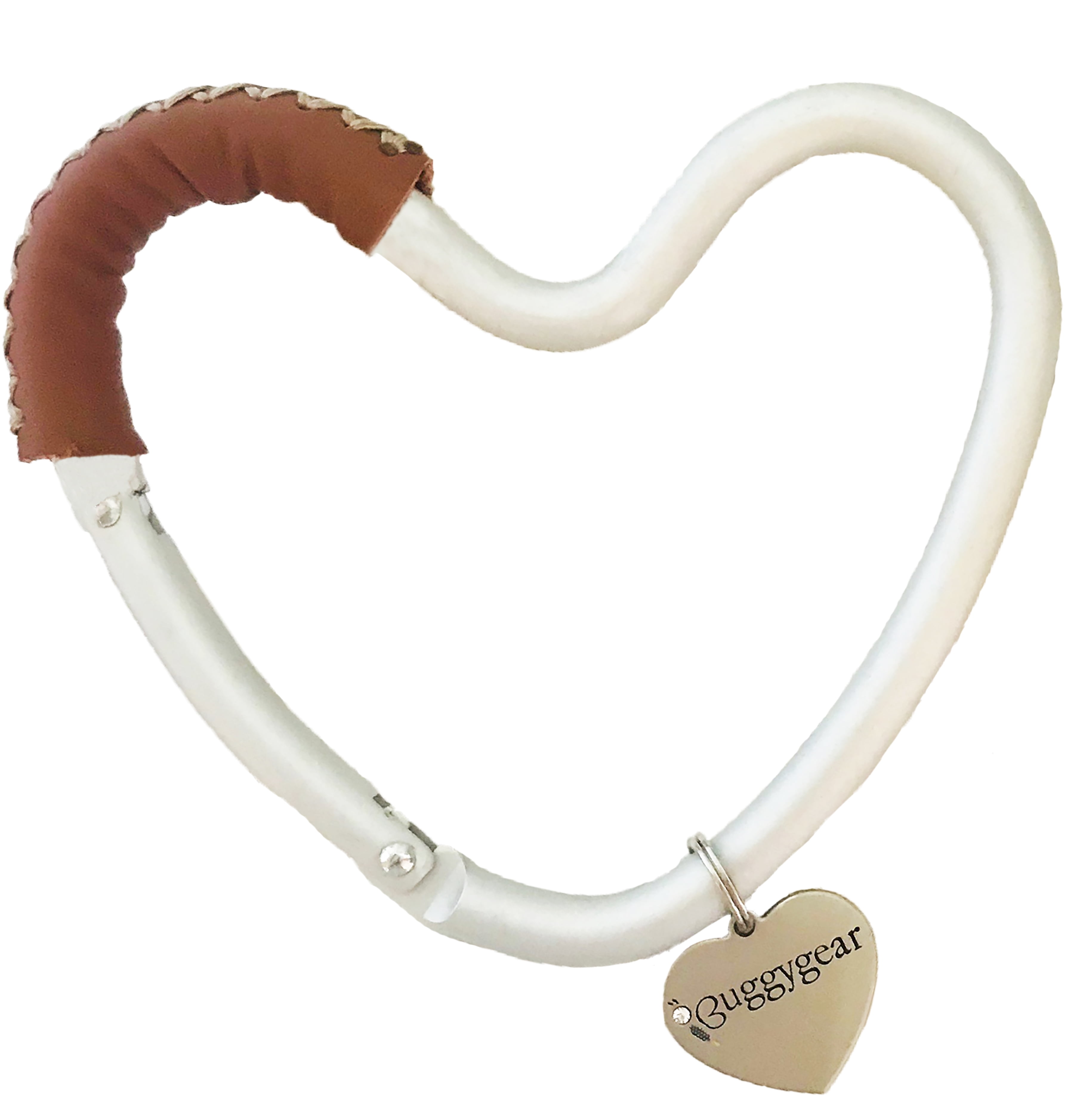 BuggyGear Stroller Heart Hook - Silver Aluminum/Brown Leather