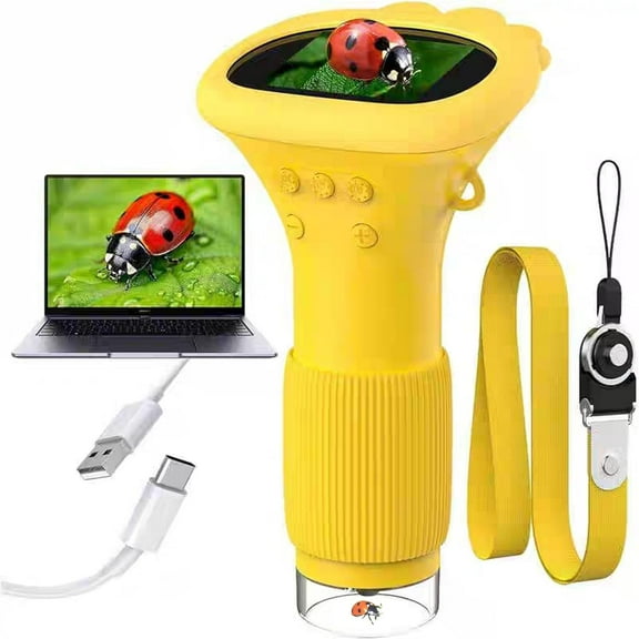 Buggylens Microscope, Buggy Lens Microscope Toy, Buggylens Magnifier for Kids, 2" IPS Screen 1000x Handheld Digital Microscopes HD Pocket Portable Microscopes (Yellow)