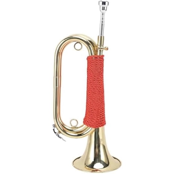 Bugle Horn Trumpet, Cavalry Trumpets Brass Marching Bugle Gold Plated Instrument with Braided Handle for Students Kids Beginner Orchestra$$Musical Instruments