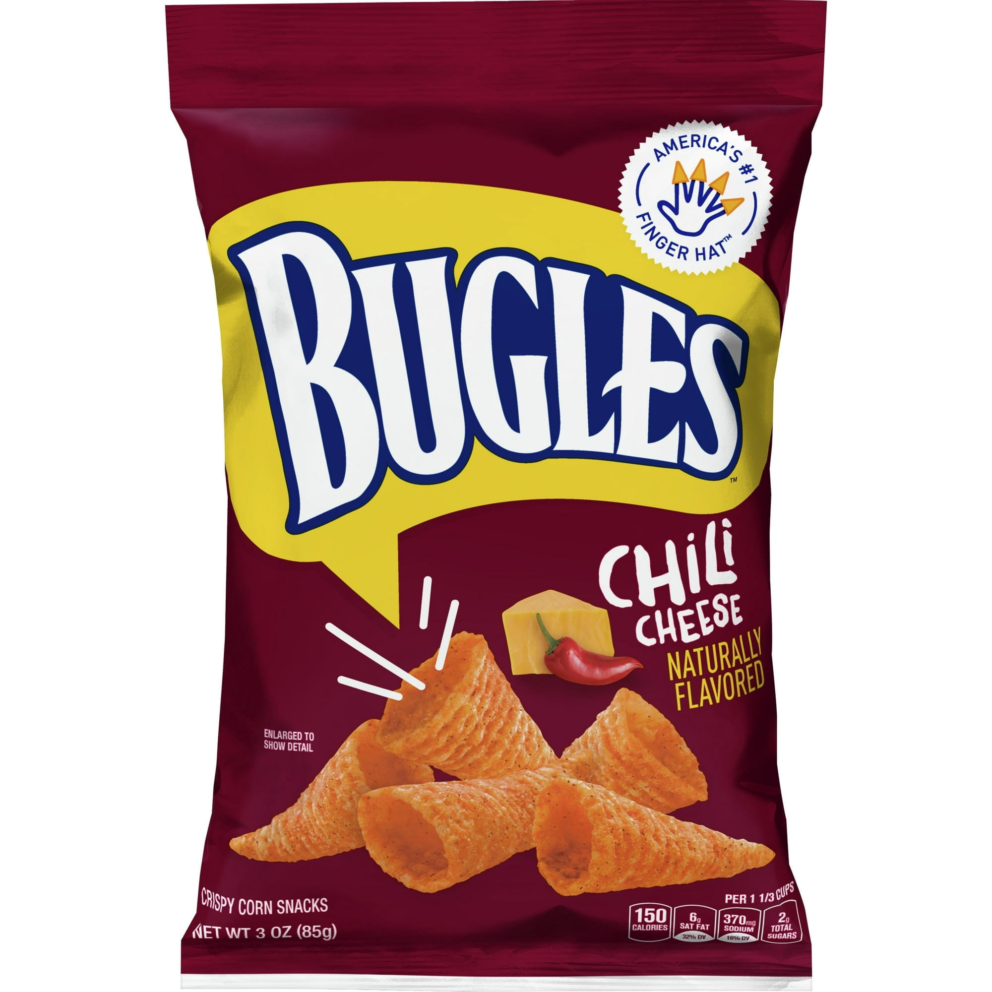Bugles Chili Cheese Crispy Corn Snacks 6 Pack, Cone-Shaped Spicy Cheesy Snack, 3 oz Bags