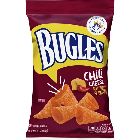 Bugles Crispy Corn Snacks, Chili Cheese, Snack Bag, 3 oz