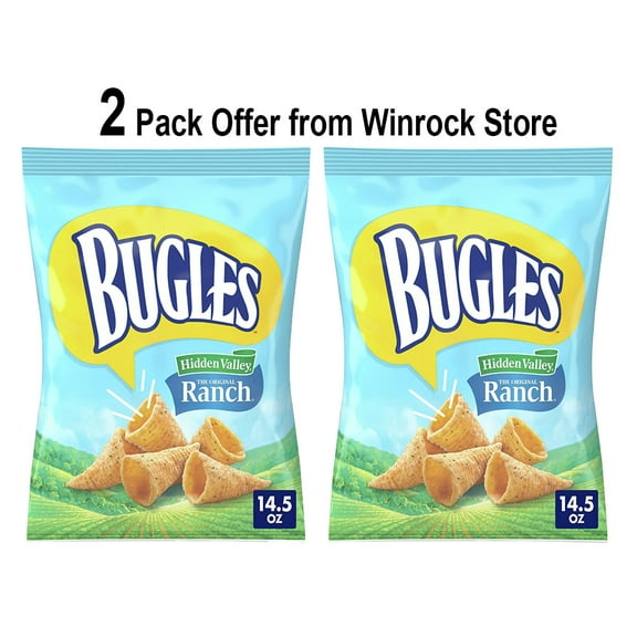 Bugles Crispy Corn Snacks, Hidden Valley Ranch Flavor, Snack Bag, 7.5 oz (2 Pack) Offer from Winrock Store