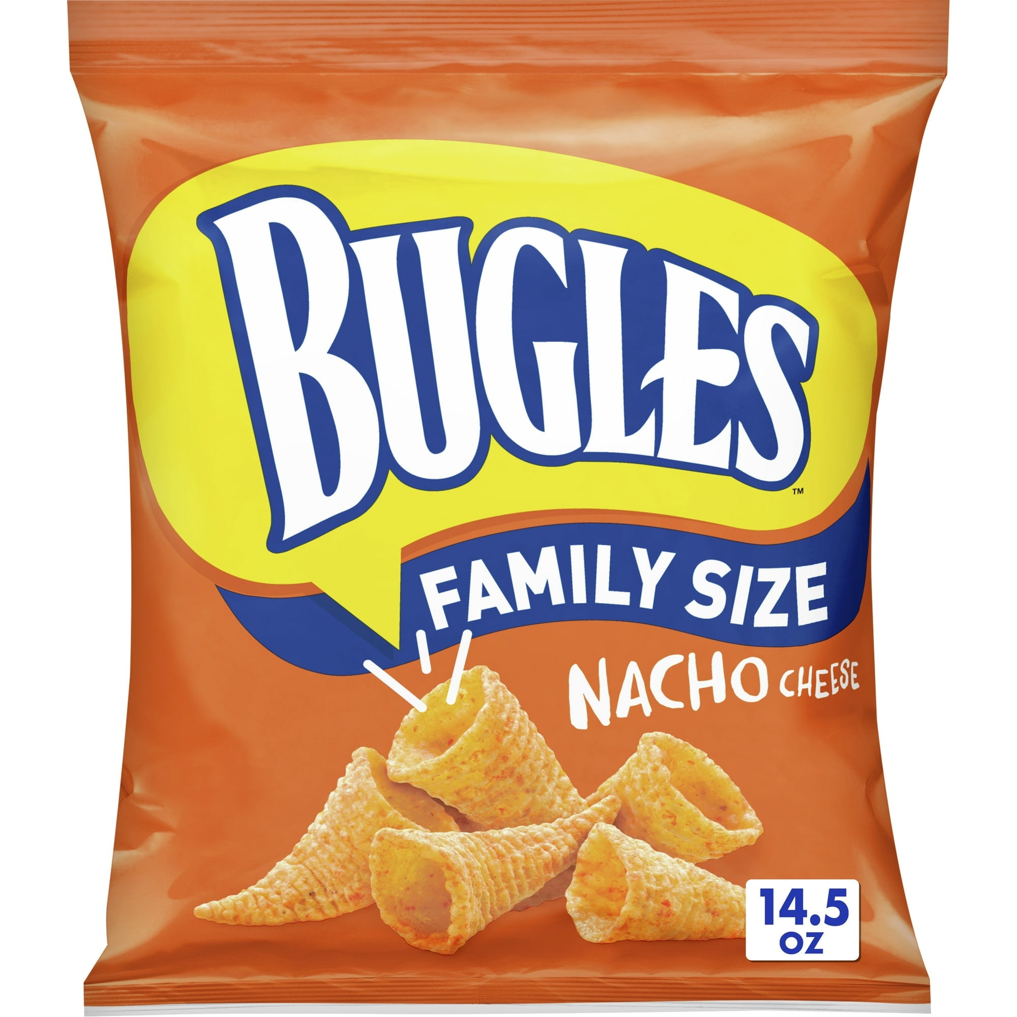 Bugles Crispy Corn Snacks Nacho Cheese Flavored Family Size Snack Bag 14.5 oz (Pack of 4)