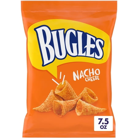Bugles Nacho Cheese Crispy Corn Snacks, Snack Bag, 7.5 oz