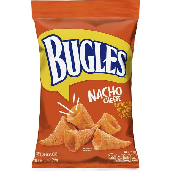Bugles Crispy Corn Snacks, Nacho Cheese, Snack Bags, 3 oz