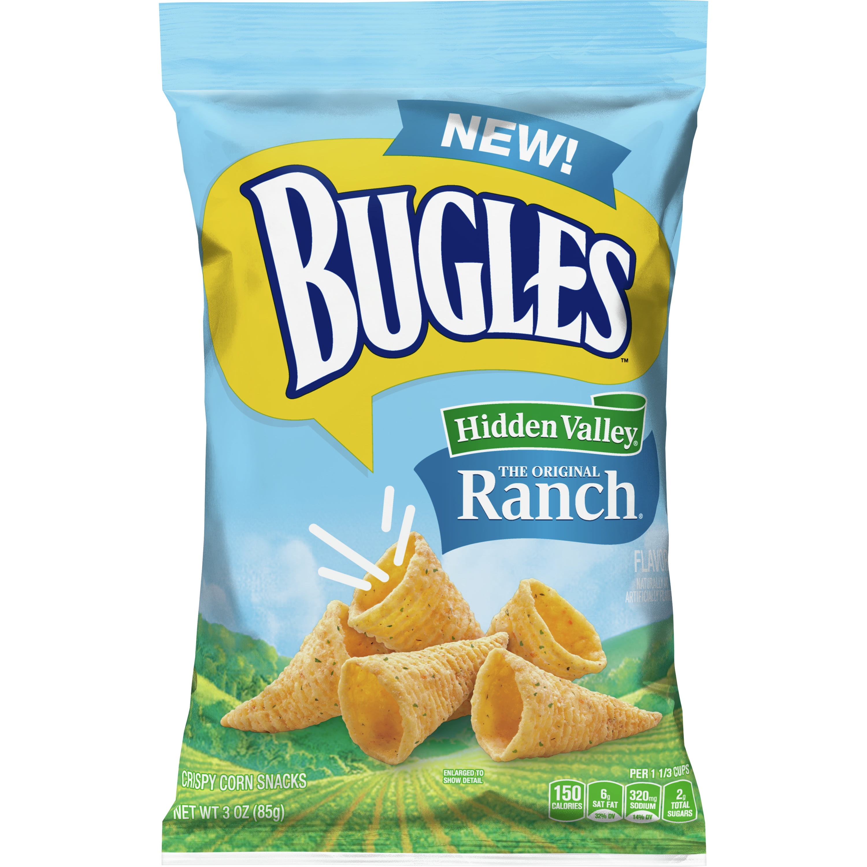 Bugles Crispy Corn Snacks, Ranch Flavor, Snack Bag, 3 oz