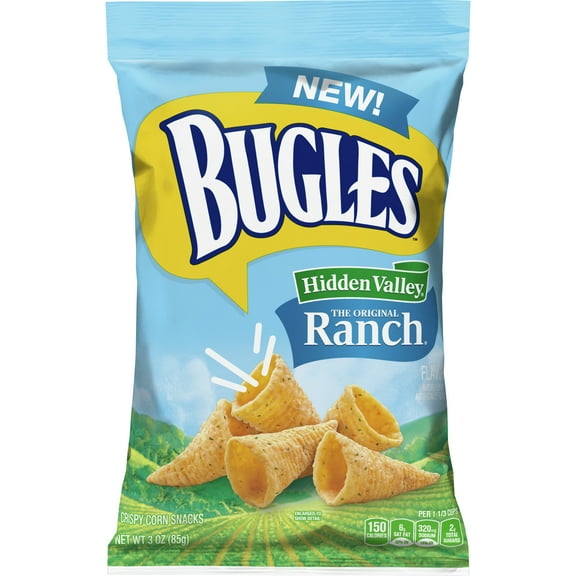 Bugles Crispy Corn Snacks, Ranch Flavor, Snack Bag, 3 oz