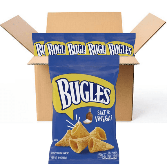 Bugles Crispy Corn Snacks SALT & VINEGAR 3 Oz. Bags (Pack of 6 BOXED)