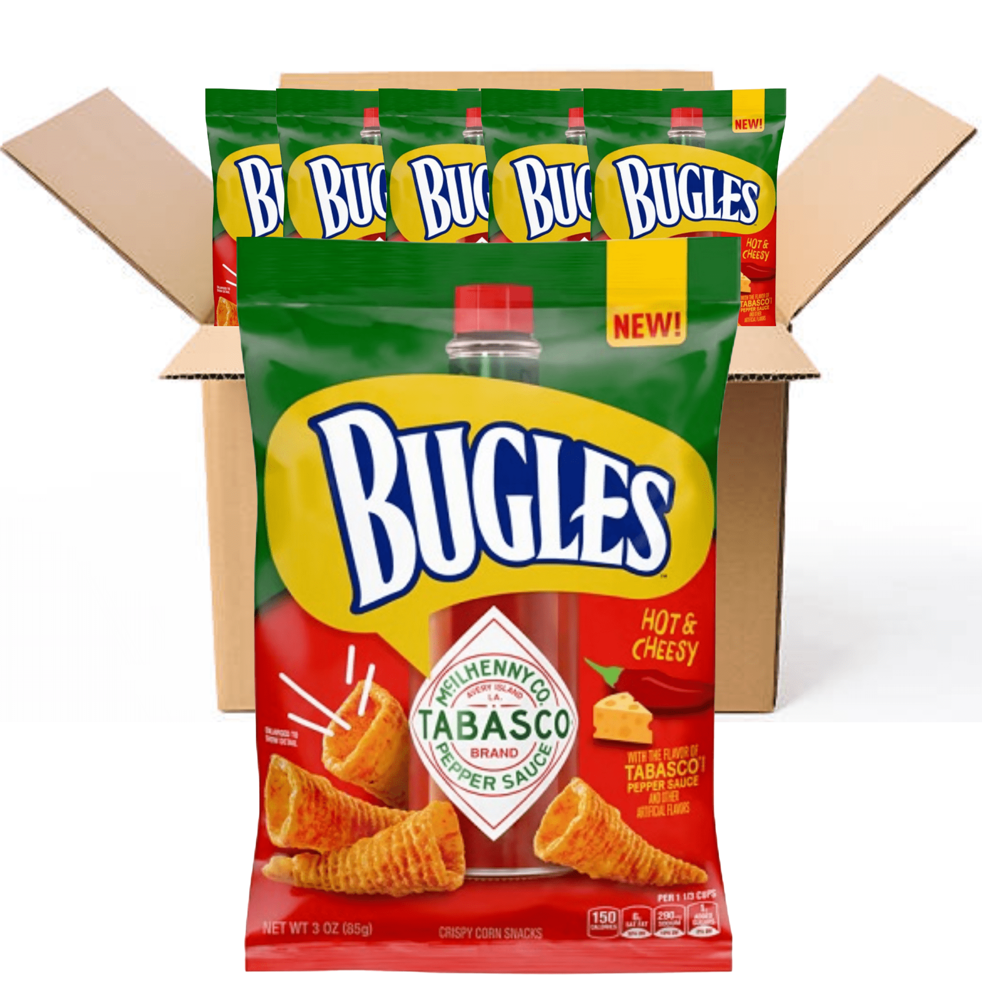 Bugles Crispy Corn Snacks TABASCO 3 Oz. Bags (Pack of 6 BOXED ...