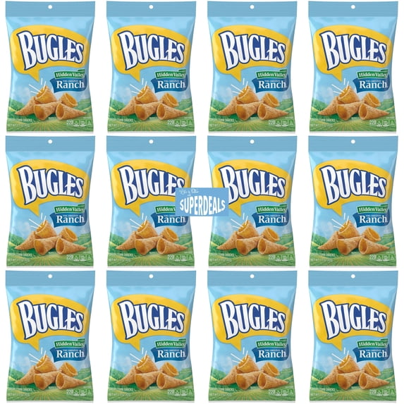 Bugles Ranch Bugles, Hidden Valley Ranch,Crispy Corn Snack, 1.5 oz Pack of 12 ...