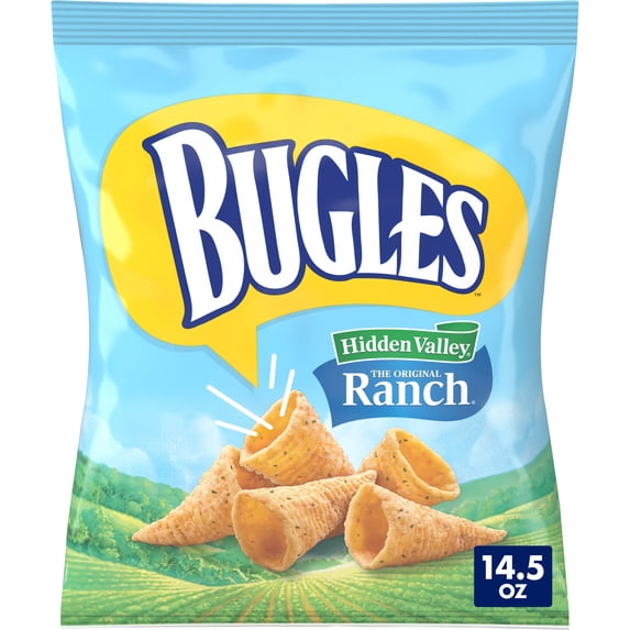 Bugles Crispy Corn Snacks, Hidden Valley Ranch Flavor, Snack Bag, 14.5 oz