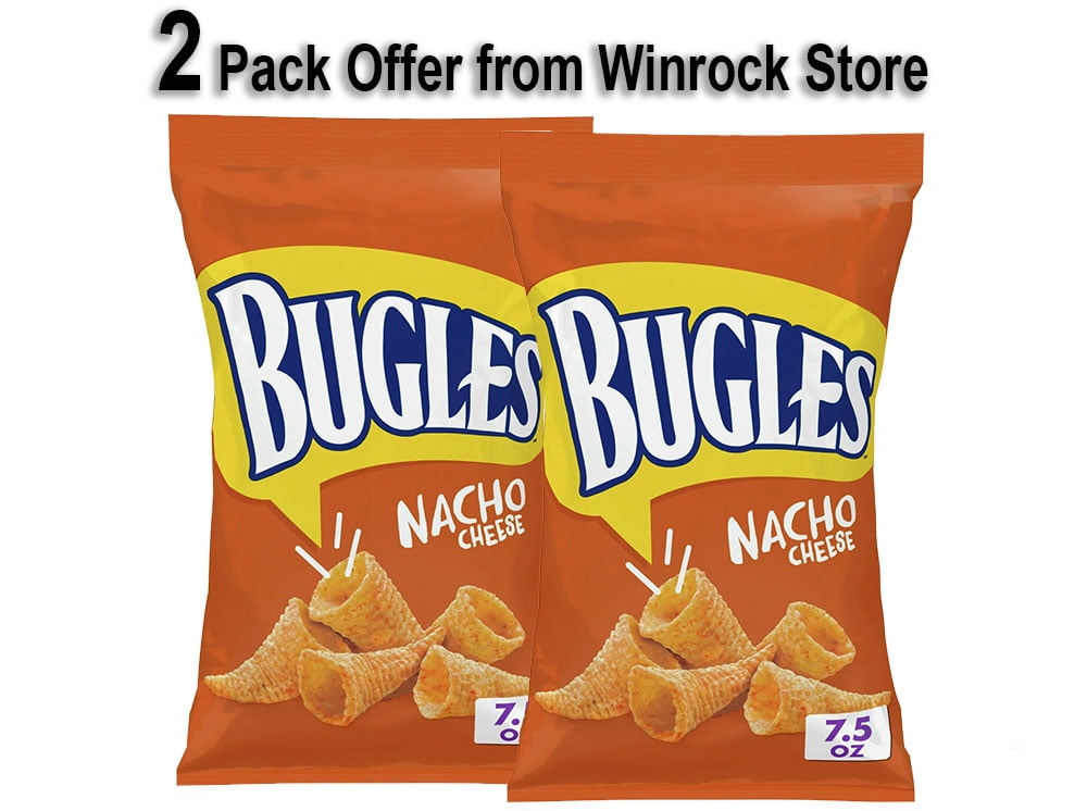 Bugles Nacho Cheese Crispy Corn Snacks, Snack Bag, 7.5 oz (2 Pack)