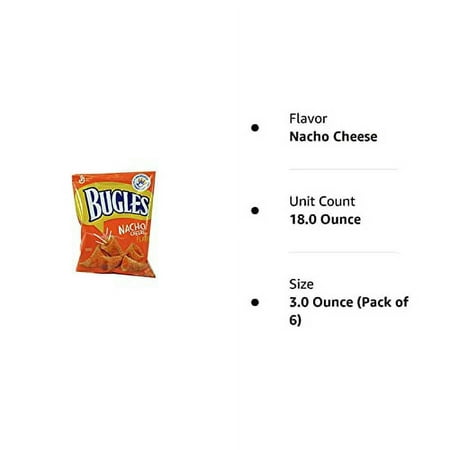 Bugles Nacho Flavored Corn Snack, 3 oz, 6 Count