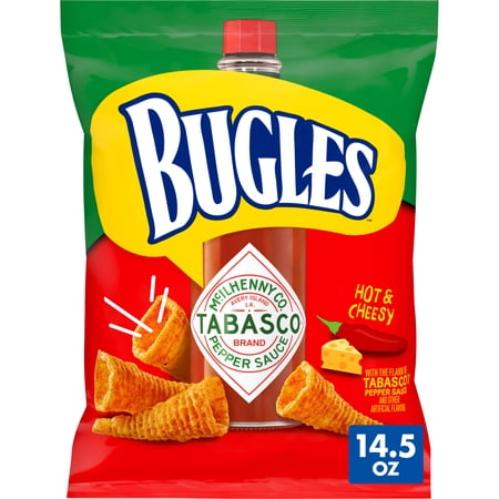 Bugles Tabasco Flavored Crispy Corn Snacks, Hot and Cheesy, Family Size, 14.5 oz