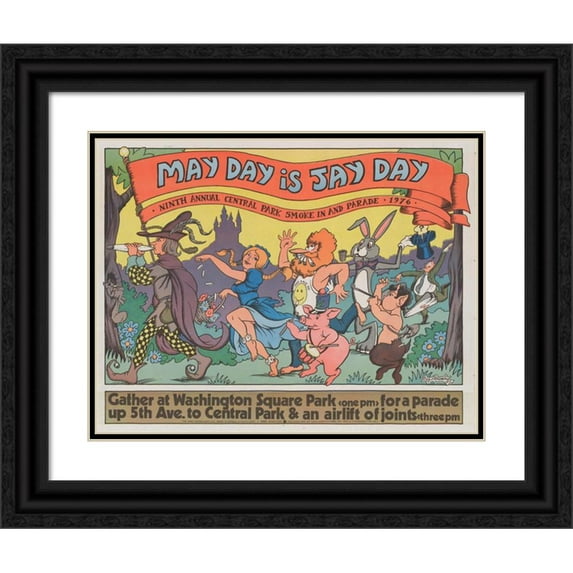 Bugs Bramley 24x19 Black Ornate Framed Double Matted Museum Art Print Titled: May Day is Jay Day - Ninth Annual Central Park Smoke in (1976)