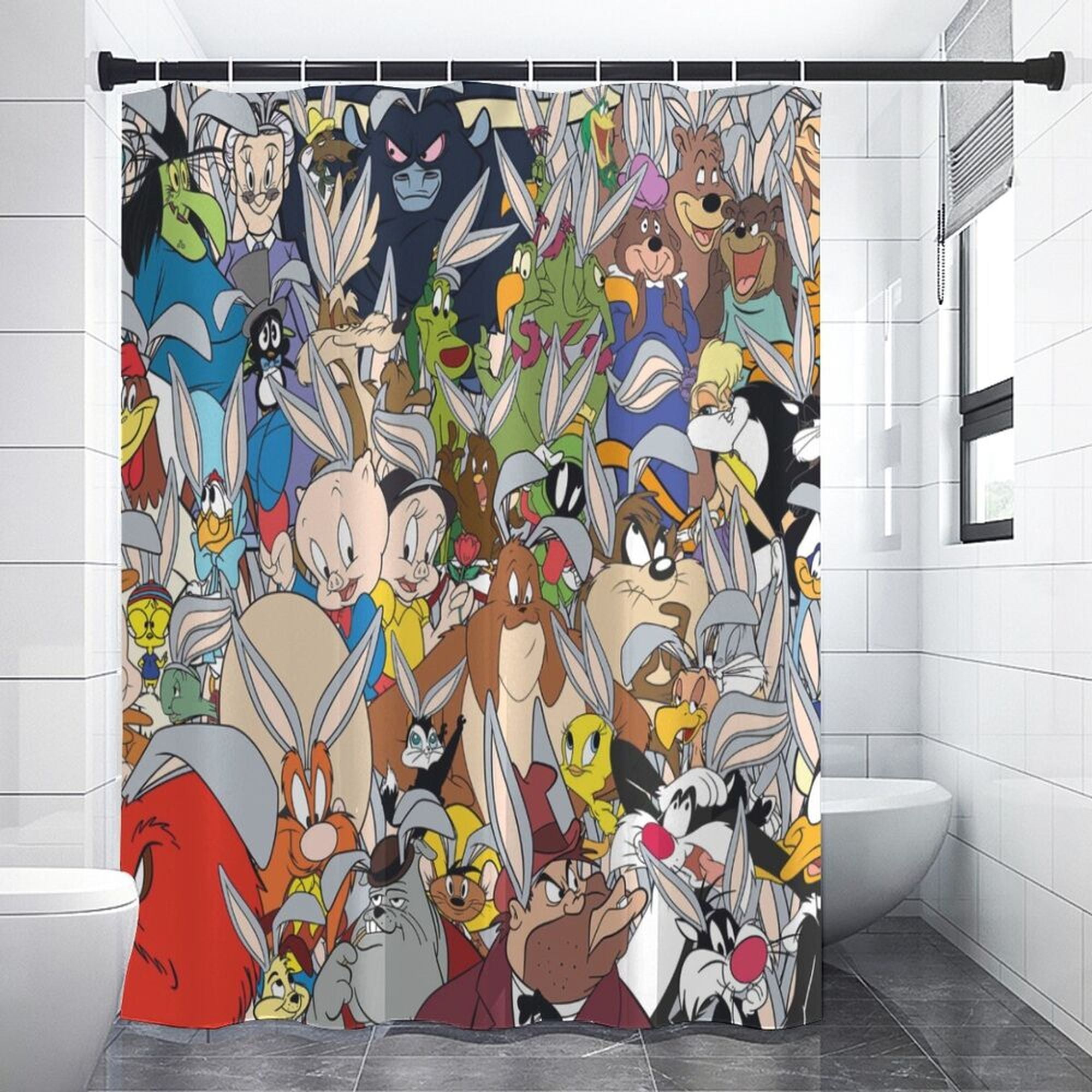 Bugs Bunny Bathroom Decor: Playful Print Shower Curtain and Lid Cover ...