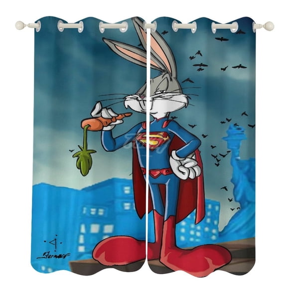 Bugs-Bunny Curtains - Perforated Blackout Thermal Insulated Drapes for Adults And Teen for Kids Room, Bedroom, Living Room - 2 Panels 52"x72"