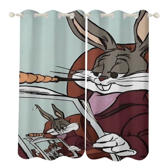 Bugs-Bunny Curtains - Perforated Blackout Thermal Insulated Drapes for Adults And Teen for Kids Room, Bedroom, Living Room - 2 Panels 52"x72"