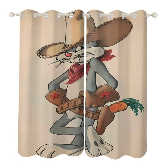 Bugs-Bunny Curtains - Perforated Blackout Thermal Insulated Drapes for Adults And Teen for Kids Room, Bedroom, Living Room - 2 Panels 52"x72"
