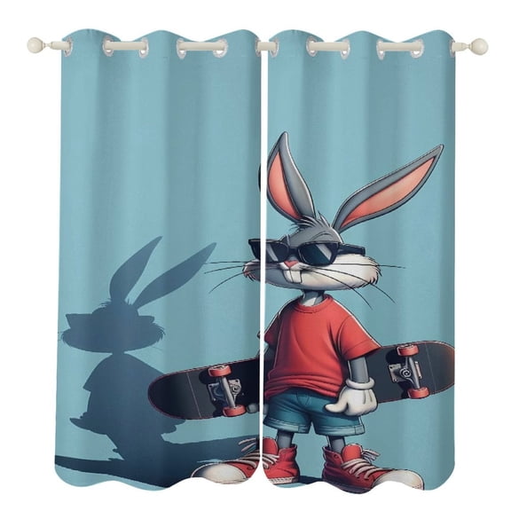 Bugs-Bunny Curtains - Perforated Blackout Thermal Insulated Drapes for Adults And Teen for Kids Room, Bedroom, Living Room - 2 Panels 52"x72"