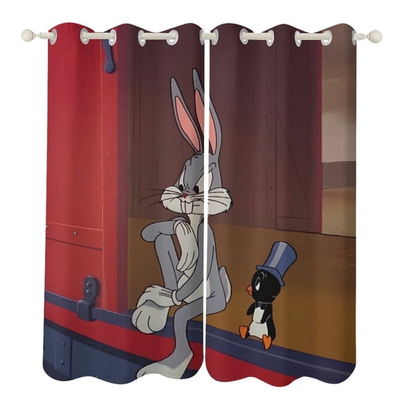 Bugs-Bunny Curtains - Perforated Blackout Thermal Insulated Drapes for Adults And Teen for Kids Room, Bedroom, Living Room - 2 Panels 52"x72"