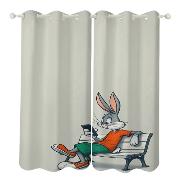 Bugs-Bunny Curtains - Perforated Blackout Thermal Insulated Drapes for Adults And Teen for Kids Room, Bedroom, Living Room - 2 Panels 52"x72"