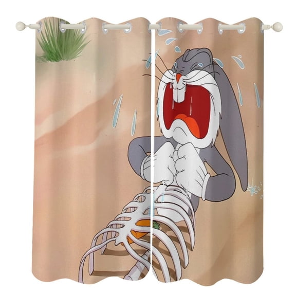 Bugs-Bunny Curtains - Perforated Blackout Thermal Insulated Drapes for Adults And Teen for Kids Room, Bedroom, Living Room - 2 Panels 52"x72"