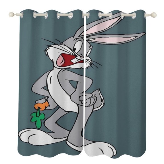 Bugs-Bunny Curtains - Perforated Blackout Thermal Insulated Drapes for Adults And Teen for Kids Room, Bedroom, Living Room - 2 Panels 52"x72"