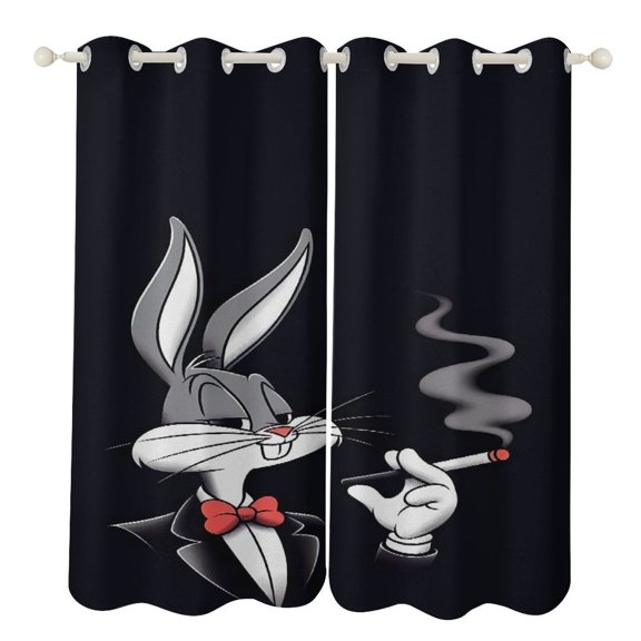 Bugs-Bunny Curtains - Perforated Blackout Thermal Insulated Drapes for Adults And Teen for Kids Room, Bedroom, Living Room - 2 Panels 52"x72"