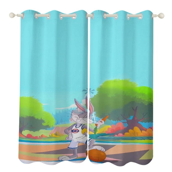 Bugs-Bunny Curtains - Perforated Blackout Thermal Insulated Drapes for Adults And Teen for Kids Room, Bedroom, Living Room - 2 Panels 52"x72"