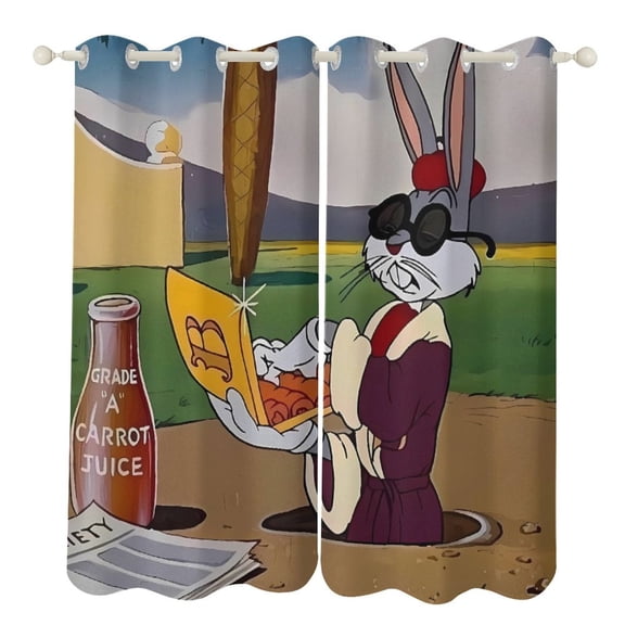 Bugs-Bunny Curtains - Perforated Blackout Thermal Insulated Drapes for Adults And Teen for Kids Room, Bedroom, Living Room - 2 Panels 52"x72"