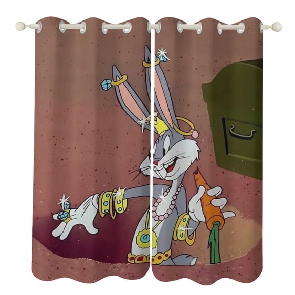 Bugs-Bunny Curtains - Perforated Blackout Thermal Insulated Drapes for Adults And Teen for Kids Room, Bedroom, Living Room - 2 Panels 52"x72"