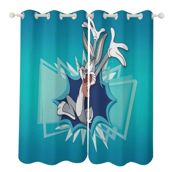 Bugs-Bunny Curtains - Perforated Blackout Thermal Insulated Drapes for Adults And Teen for Kids Room, Bedroom, Living Room - 2 Panels 52"x84"