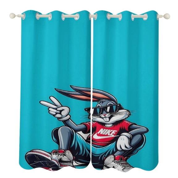 Bugs-Bunny Curtains - Perforated Blackout Thermal Insulated Drapes for Adults And Teen for Kids Room, Bedroom, Living Room - 2 Panels 52"x84"