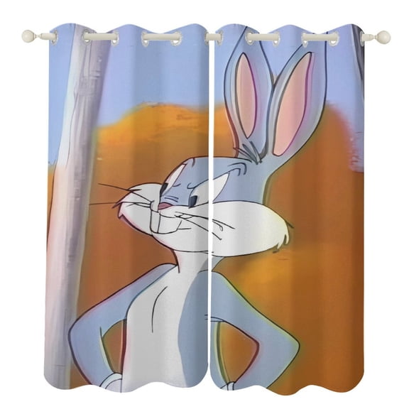 Bugs-Bunny Curtains - Perforated Blackout Thermal Insulated Drapes for Adults And Teen for Kids Room, Bedroom, Living Room - 2 Panels 52"x84"