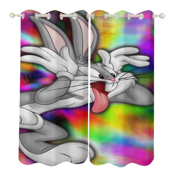 Bugs-Bunny Curtains - Perforated Blackout Thermal Insulated Drapes for Adults And Teen for Kids Room, Bedroom, Living Room - 2 Panels 52"x84"