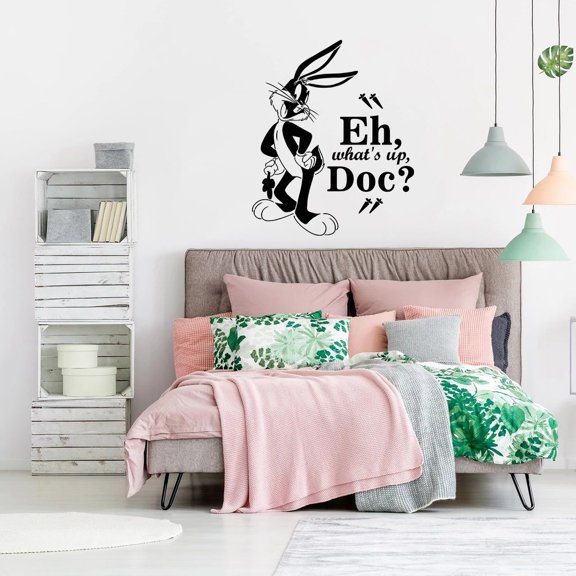 Bugs Bunny What's Up Doc Quote Looney Tunes Cartoon Wall Sticker Art Decal for Girls Boys Room Bedroom Nursery Kindergarten House Fun Home Decor Stickers Wall Art Vinyl Decoration Size (10x8 inch)