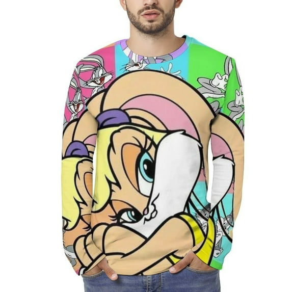 Bugs Bunny Looney Tunes Men's Graphic T Shirts Long Sleeve Printed Tee Tops Autumn Casual T-Shirt Fall Clothes L