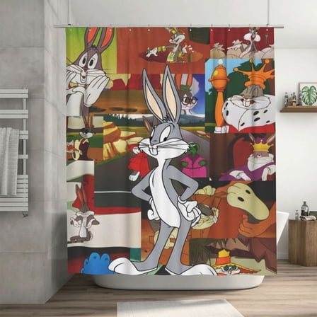Bugs Bunny Shower Curtain Cartoon Art Bath Shower Curtains with 12 Hooks, Waterproof Washable Polyester Bathroom Home Decor Set 72x72 Inch, Iron