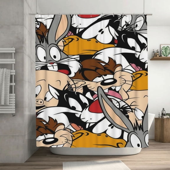 Bugs Bunny Shower Curtain Cartoon Art Bath Shower Curtains with 12 Hooks, Waterproof Washable Polyester Bathroom Home Decor Set 72x72 Inch, Iron