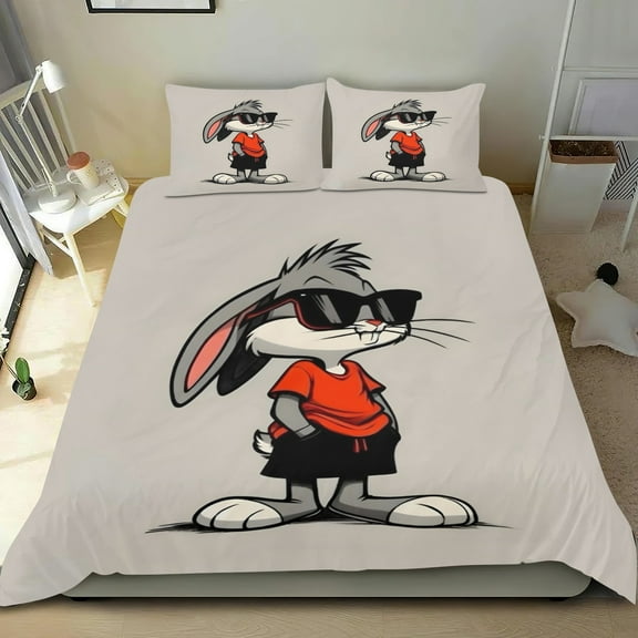 Bugs Bunny Themed Bed Sheet Set Three Piece Set 53x79 Inches Comfortable And Skin Friendly Unique Design Creating A Star Studded Night