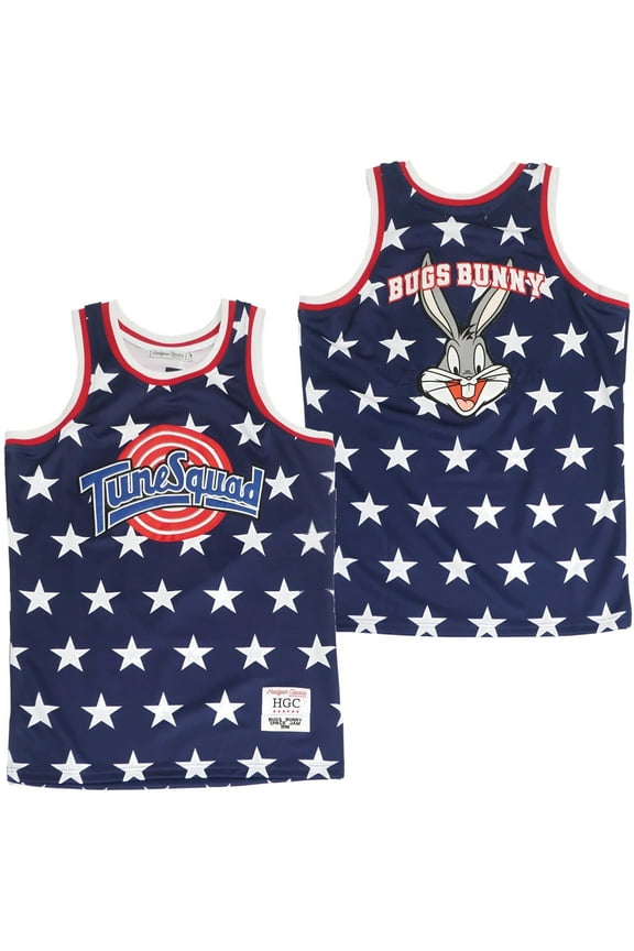 Bugs Bunny Tune Squad Space Jam Headgear Classics Embroidered Basketball Jersey (X-Large, Blue)
