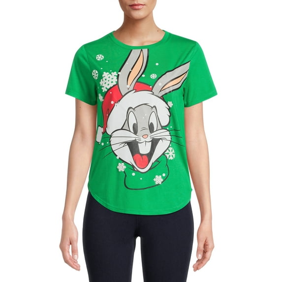 Bugs Bunny Women's Christmas Graphic T-Shirt with Short Sleeves, Sizes XS-XXXL