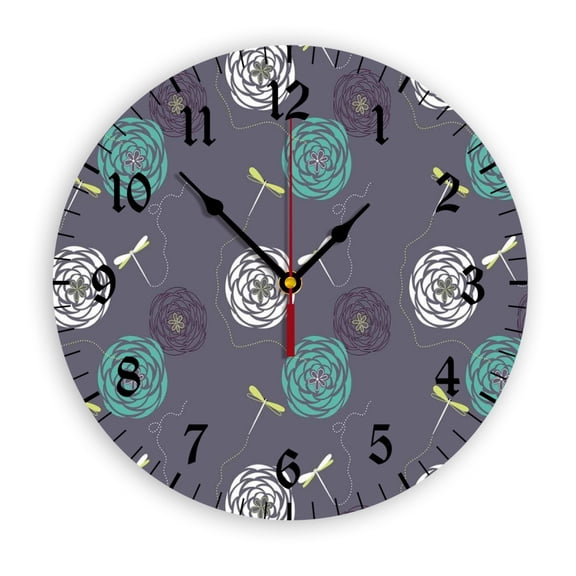 Bugs and Flowers Wall Clock, Battery Operated, PVC Round Silent Non-Ticking Clock with Clear Numbers for Living Room, Kitchen, Bedroom, Office, School Decor 10inch-25cm