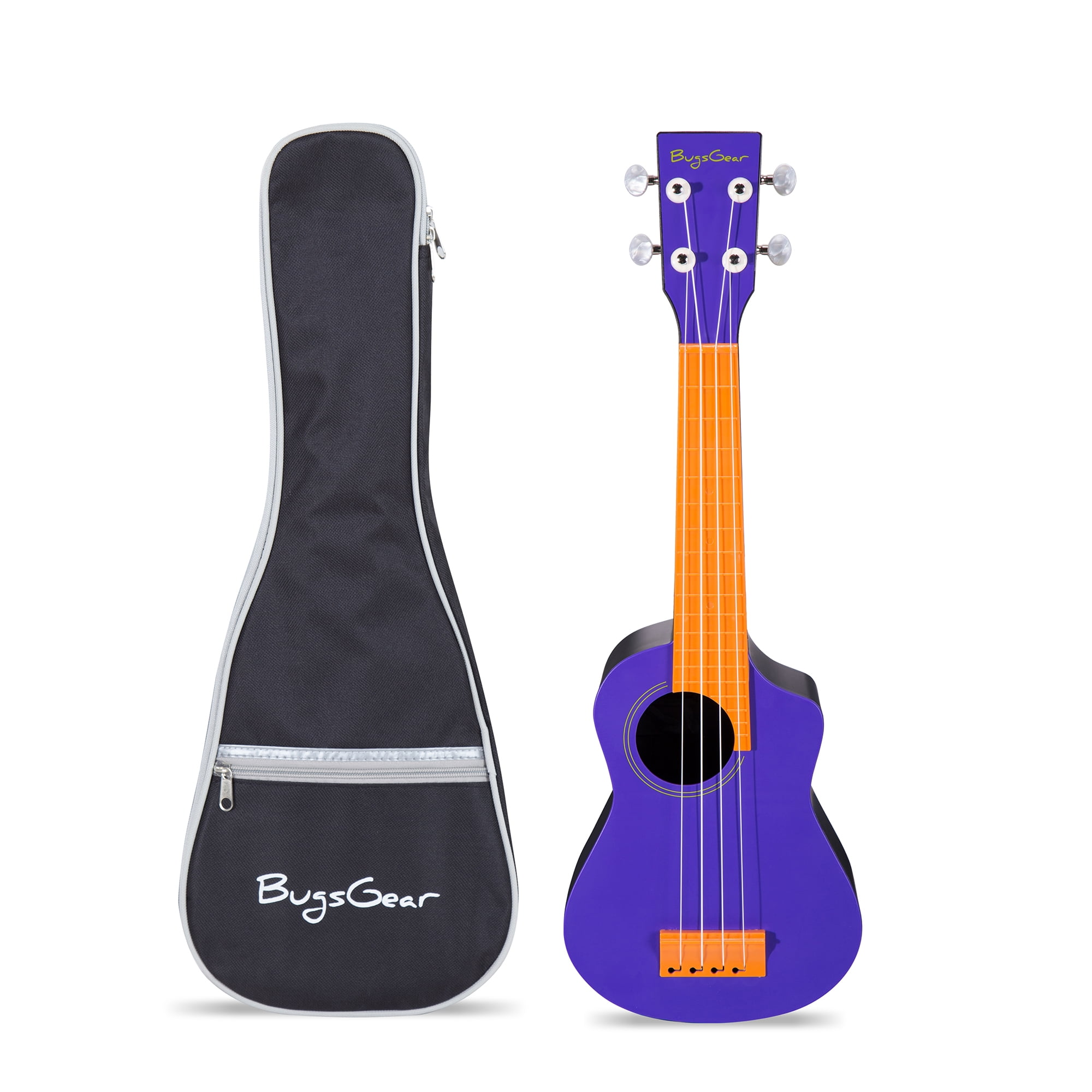 Bugs Gear Portable Outdoor Kid Friendly 18 Fret Soprano Aqulele Water Resistant Ukulele with Case, Purple