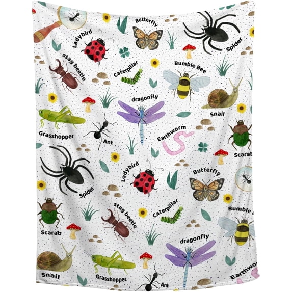 Bugs Insects Blanket | Bugs Blanket Gift for Boys Girls | Plush Cozy Beetle Decor Blanket for Sofa,Couchs,Bedroom | Bugs Insects Decor Gifts for All Seasons | 60"x80"-Adults/Twin Size