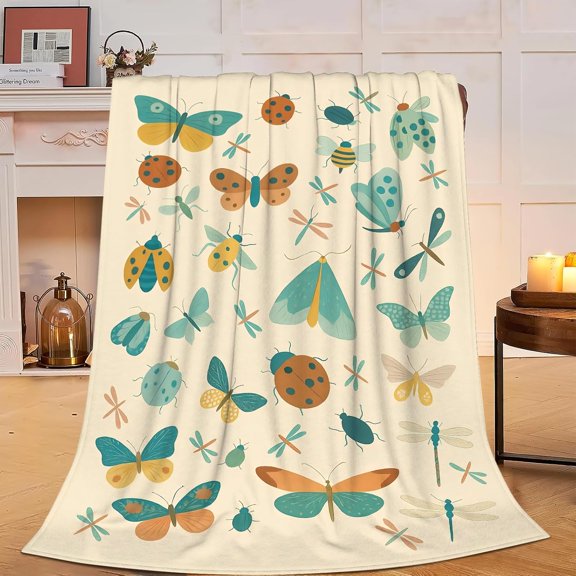 Bugs Insects Throw Blanket Moth Beetle Dragonfly Blanket Soft Cozy Fleece Fuzzy Plush Warm Stuff Bedding Bugs Blankets Gift for Boys Girls Kids Adult Men Women 50"X60"