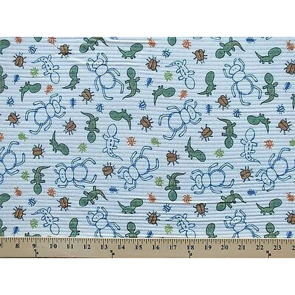 Bugs Reptiles Insects Beetles Ants Lizards Dinosaurs White Ribbed Knit Fabric Print By the Yard (4429F-12J)
