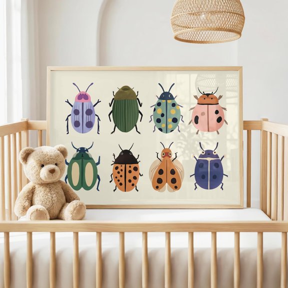 Bugs Wall Art Print, Insect Illustration Nursery Childrens Playroom Decor